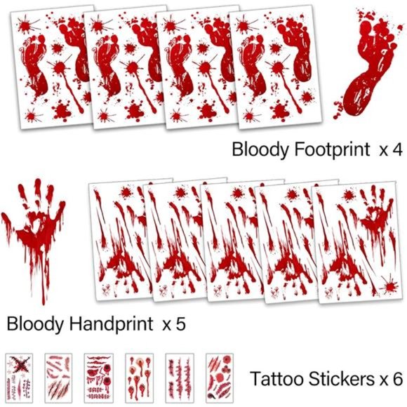 135 PCS Halloween Decorations, 9 Blood Window Clings, 6 Tattoo Stickers, - Picture 7 of 7